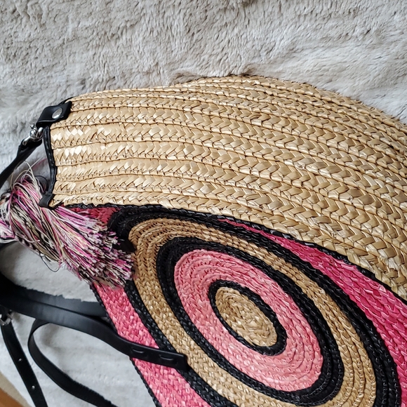 Rebecca Minkoff Pink and Beige Wicker Concentric Circle Tote Hand Bag - Picture 8 of 10